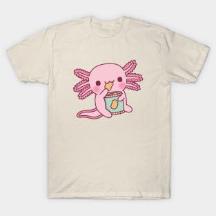 Cute Axolotl Eating Potato Chips T-Shirt